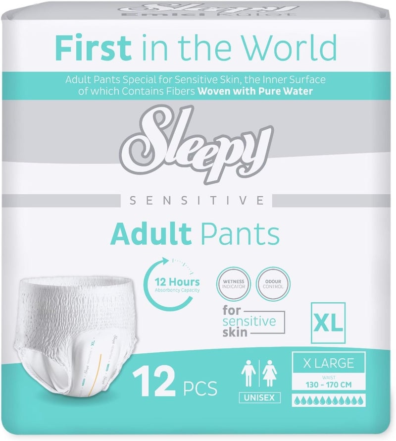 Sleepy Sensitive Adult Pants - X Large (130-170 CM) - 12 Count - Unisex Pull-Up Diapers for Sensitive Skin